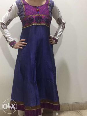 Blue & pink anarkali with pink churidar and blue-