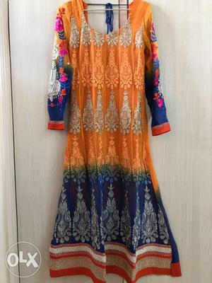 Double color bright suit with churidar n chuni