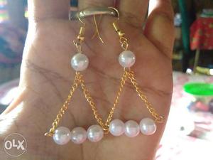 Gold-colored And White Pearl Hook Earrings