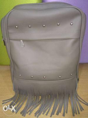 Gray Leather Fringe Bag