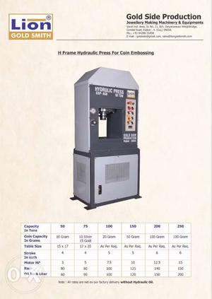 H Frame Hydraulic Press For Coin Embossing