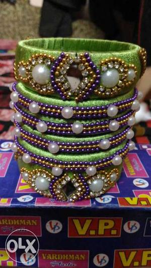 Handmade Silk bangles in green colour use good
