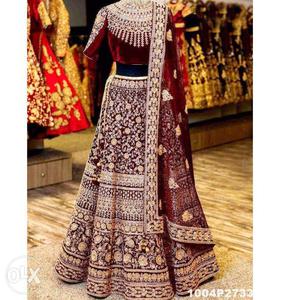 Heavy Embroided Maroon Velvet Bridal Lehenga at Just 