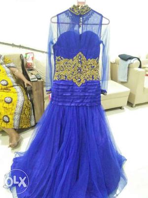 Navy Blue Party Gown.Daimond n jardosi work