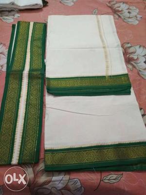 New green archu pure cotton panchi with kanduva..