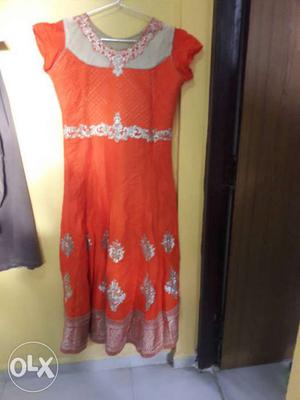 Orange And White Floral Cap-sleeve Dress