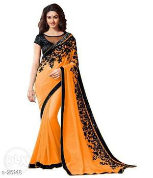 Orange-and-black Floral Sari Dress