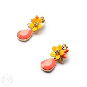 Orange and yellow flower earrings