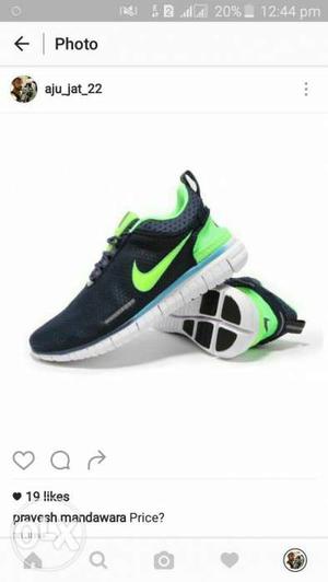 Pair Of Black-and-green Nike Sneakers