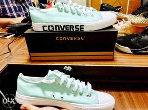 Pair Of Green Converse Low Top Sneakers With Box