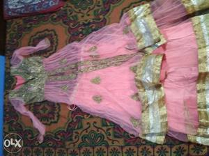 Pink, Gold-colored, And Silver-colored lehenga