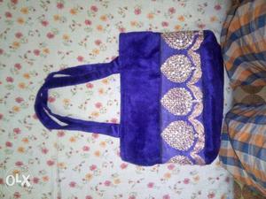 Purple And Beige Suede Tote Bag