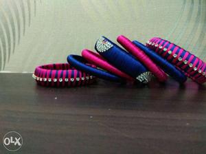 Purple, Silver And Blue Silk Thread Bangles