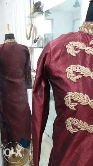 Red And Brown Sherwani Suit