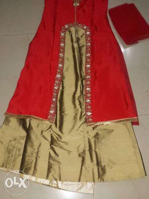 Red And Gold-colored Anarkali Traditional Dress