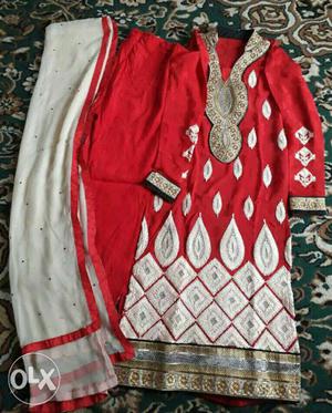 Red And White Salwar Kameez Traditional Dress
