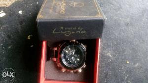 Round Black And Copper Chronograph Watch In Box