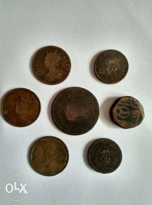 Seven Brown Round Coins