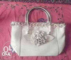 White And Gray Floral Handbag