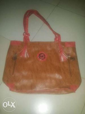 Women's Brown And Red Michael Kors Leather Tote Bag