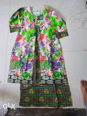 Women's Green, Pink And Purple Floral Sari