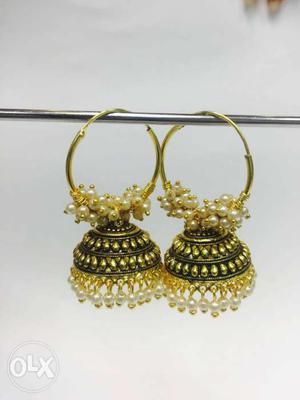 Women's Pair Of Gold Silk Thread Jhumkas