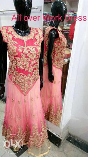 Women's Pink And Gold Floral Traditional Dress