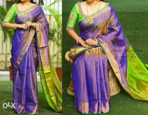 Women's Purple-and-green Sari Traditional Dress Collage