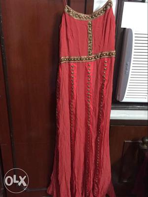 Women's Red And Brown Cami-strap Dress