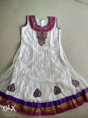 Women's White,pink,and Purple Sari Dress