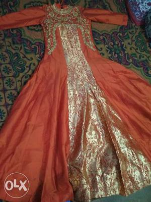 Women's golden And Orange Floral gown