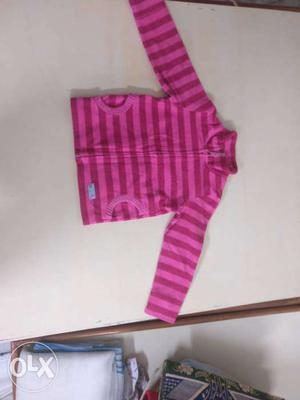 2-tone Pink Striped Zip-up Jacket