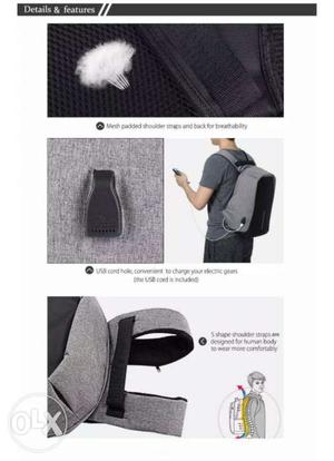 Anti theft back pack with portable charger slot