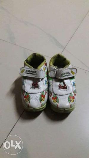 Baby's White-and-green Printed Velcro Shoes