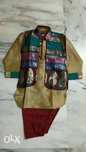 Beige Multicolored Sherwani Traditional wear for 3 to 4 yrs