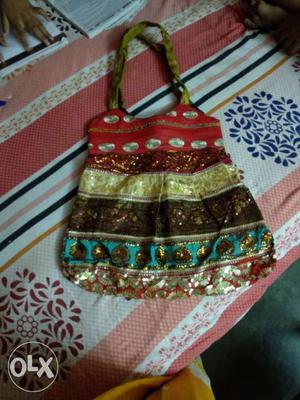 Beige, Red, And Teal Tote Bag