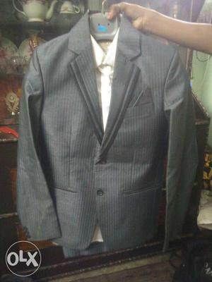 Black-and-gray Pinstripe Notch Lapel Suit Jacket