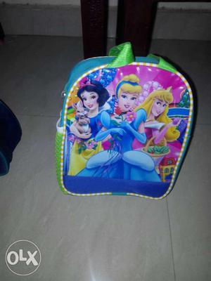 Disney Princesses Print Blue, Green, And Pink Backpack