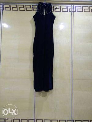 Full length black velvet dress with crystal