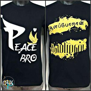 Men's Black Peace Bro Printed Crew-neck Shirt