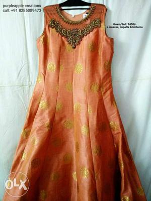Orange Floral Sari Traditional Dress