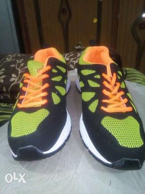 Pair Of Black-and-green Running Shoes only 1 hour used