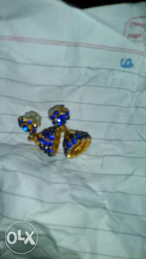 Pair Of Blue And Gold Dangling Earrings