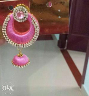 Pink And Gold Silk Thread Jhumkas