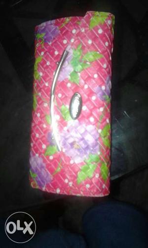 Pink, Green, And Purple Floral Leather Long Wallet