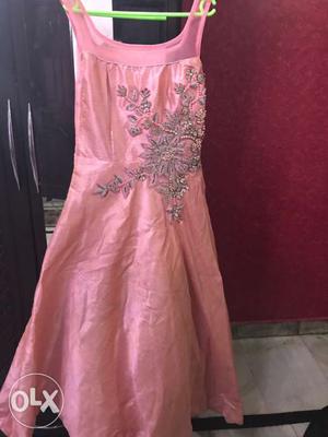 Pink Satin Floral Sleeveless Dress