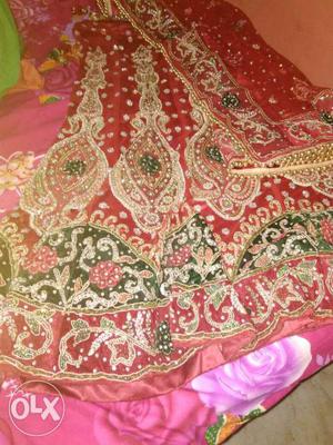 Red, Beige, And Black Floral Traditional Dress