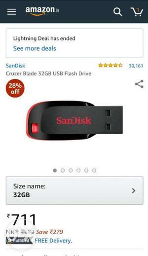 Un opened, Black And Red Sandisk Cruzer Blade 32GB USB Flash