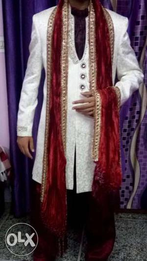White And Gray Sherwani Traditional Dress