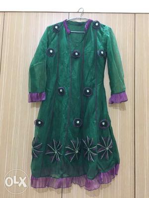 Women's Green And Purple Abaya